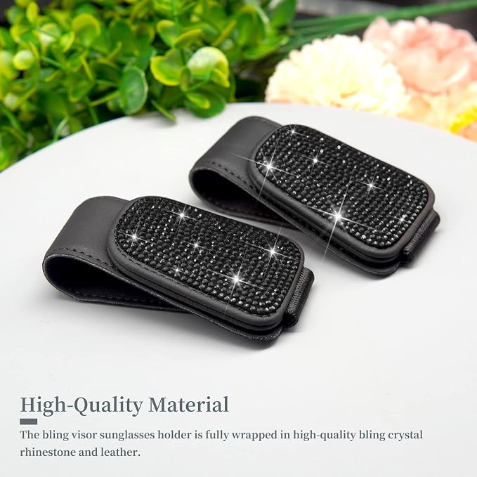 Yuchew Bling Sunglass Holder for Car Visor Magnetic Leather Sunglasses Visor Clip, Eyeglass Hanger Ticket Card Clip