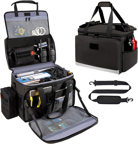 Patrol Bag Law Enforcement, Police Gear Bag for Car Front Seat Organizer Tactical Officer Duty Bags, Police Duty Bag for Passenger Seat, Multiple Compartment Molle Webbing Removable Shoulder Strap