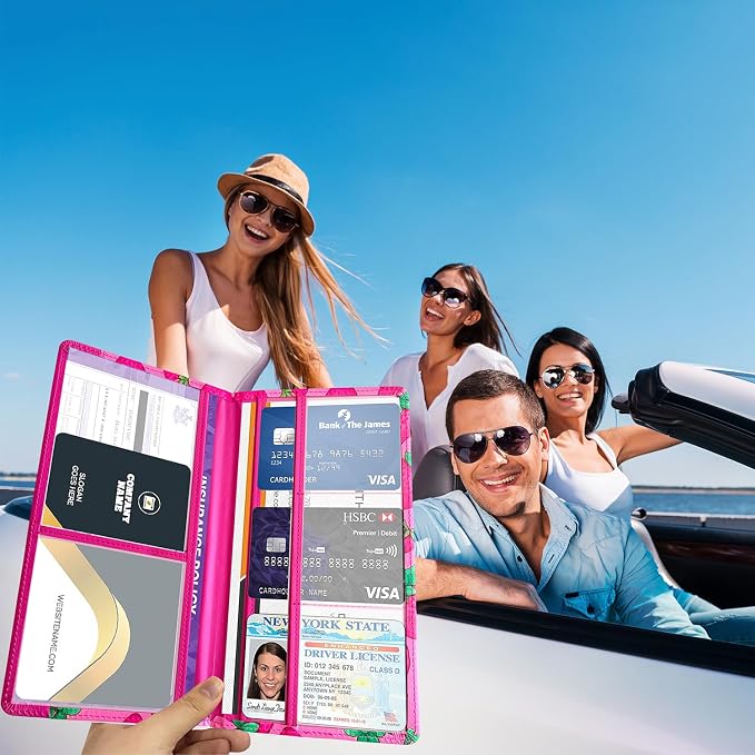 Car Registration and Insurance Holder with Magnetic Closure, Universal Document Organizer for License, Insurance Cards & Glove Box Storage (Strawberry-Hot Pink)