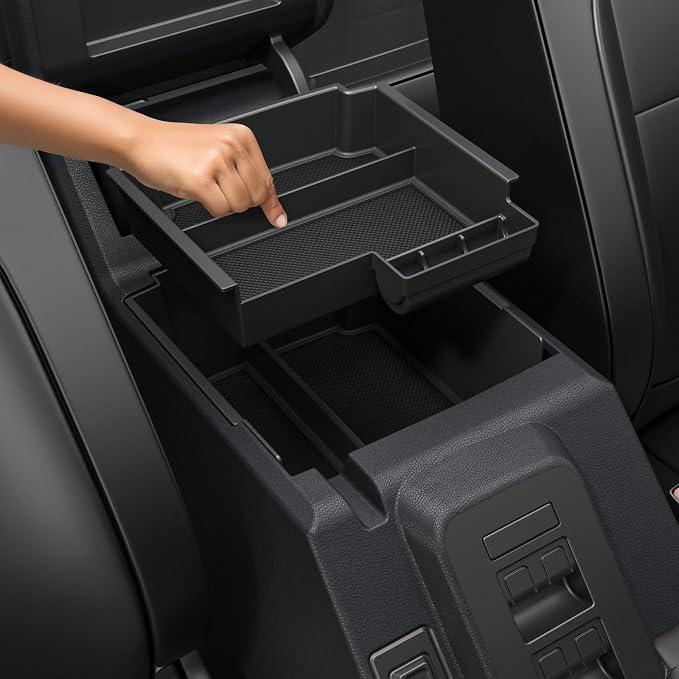 Mabett Double-Layer Console Organizer for Bronco 2025 2026 4-door, Armrest Storage Box with Non-Slip Mat for Bronco Accessories (Not for Manual Transmission Not for Bronco Sport)