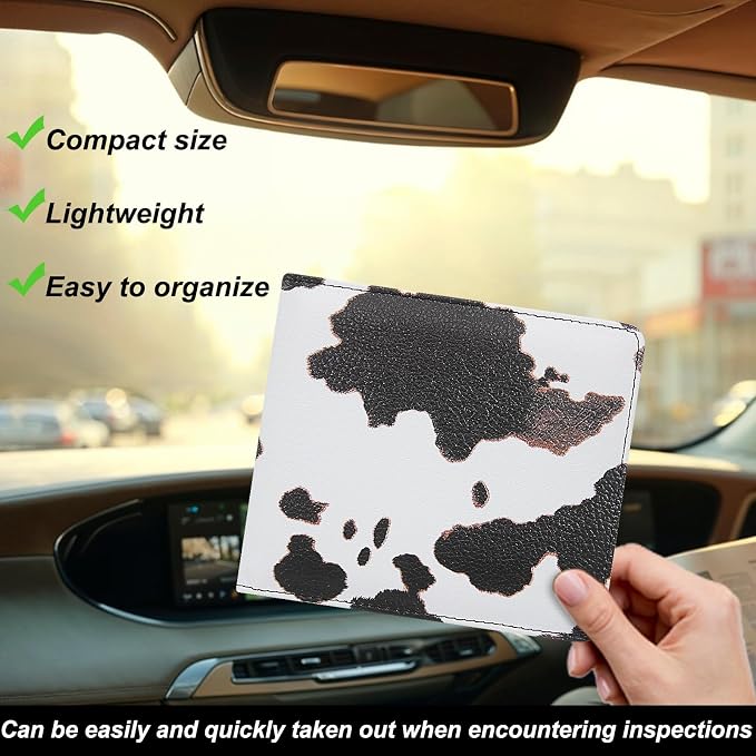 Car Registration and Insurance Holder, Premium Pu Leather Vehicle Glove Box Organizer - for Driver License, Cards & Essential Documents (S-Cow)