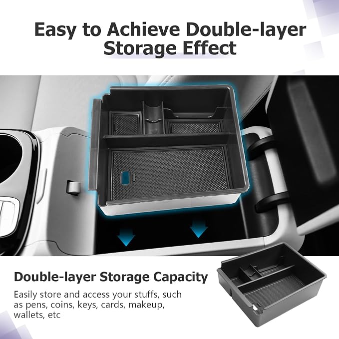 LUWU 2025 2026 Tucson Accessories for 2022-2025 2026 Hyundai Tucson Center Console Organizer Armrest Storage Box Armrest Console Organizer Insert Tray Black-trim(NOT FOR 2025 PHEV &Limited Model)
