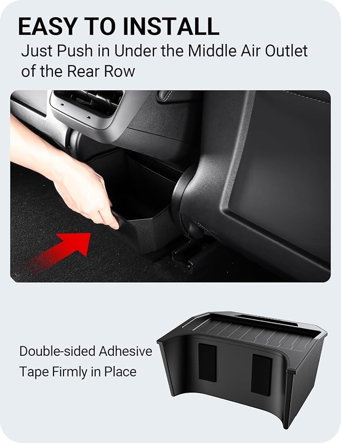 BASENOR 2017-2023 Tesla Model 3 Trash Can, Rear Center Console Organizer Tray, Backseat Storage Box with Lid Cover for Model 3 Interior Accessories(Not Fit 2024-2026 Model 3)