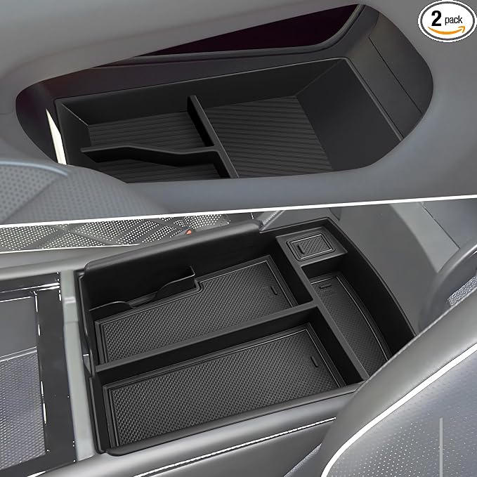 2PCS Atlas Center Console Organizer for 2025 2024 VW Atlas/Atlas Cross Sport, ABS Armrest Storage Box, Middle Console Tray Organize, Armrest Insert Container Pallet