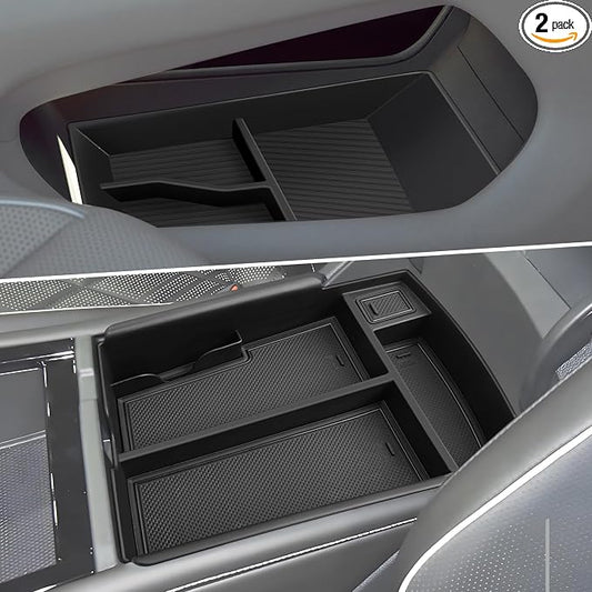 2PCS Atlas Center Console Organizer for 2025 2024 VW Atlas/Atlas Cross Sport, ABS Armrest Storage Box, Middle Console Tray Organize, Armrest Insert Container Pallet