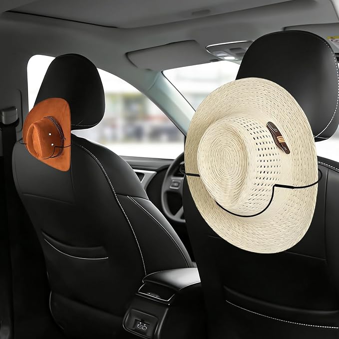 2 Folding Design Hat Rack, Cowboy Hat Holder For Truck SUV Car To Keep-Hat-Shape, Automotive Seat Back Hard Hats Holder Car Clothes Hanger, Cowboy Hats Organizer for Auto Travel