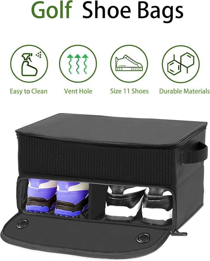 CAMPLAND 2 Layer Golf Bag, Waterproof Golf Locker for 2 Pair Shoes, Durable Golf Trunk Storage for Balls, Tees, Clothes, Gloves, Accessories, Golf Gifts