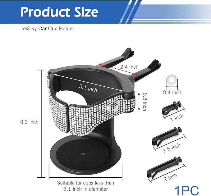 Car Air Vent Cup Holder, Bling Rhinestone Diamond Decor Car Cup Expander, Adjustable Automotive Air Outlet Beverage Bottle Rack, Universal for Most Cars SUVs Trucks