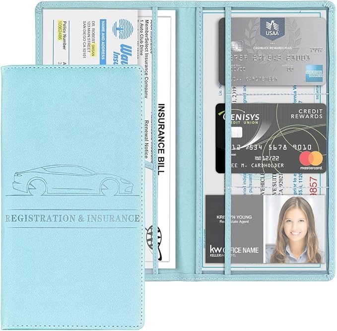 XINLIYA Car Registration and Insurance Card Holder, PU Glove Box Essential Documents Paperwork Driver License Organizer for Car, Wallet Case Auto Vehicle Truck Accessories for Women and Men (Light