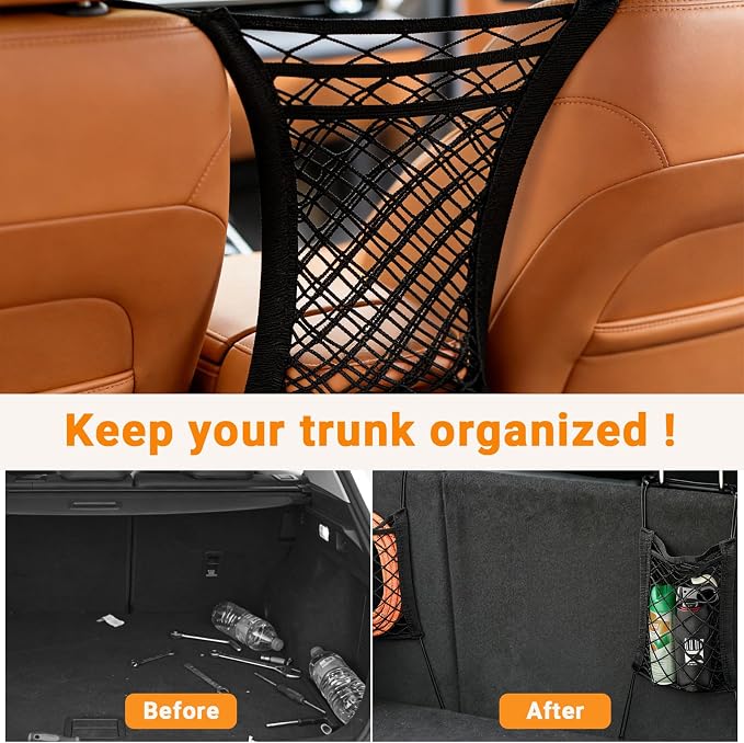 3-Layer Car Organizer with 2pockets-Black Mesh Car Seat,dog pets and baby Net Barrier,Purse Holder| Tissue Holder |Storage Bag for Car