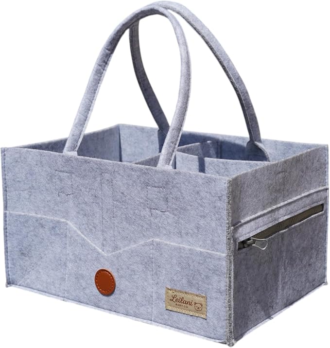Baby Diaper Caddy Organizer, Portable Felt Nursery Storage Basket with Handles and Removable Dividers, Gray