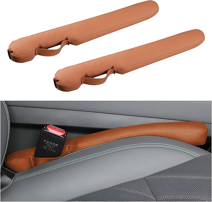 2PCS Car Seat Gap Filler, Soft Foam Automotive Organizer to Fill The Gap Between Seats Console Stop Things from Dropping, Vehicle Seat Side Gap Stopper, Universal for Truck SUV (Brown)