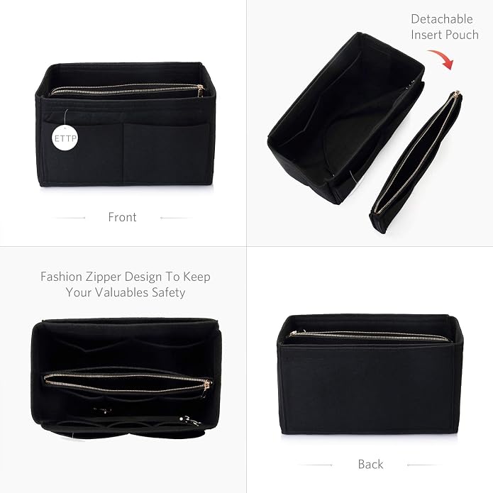 Purse Organizer Insert, Felt Tote Organizer Insert With Metal Zipper, Handbag Organizer For Speedy, Neverfull, Tote, Handbag, 7 Colors 5 Sizes