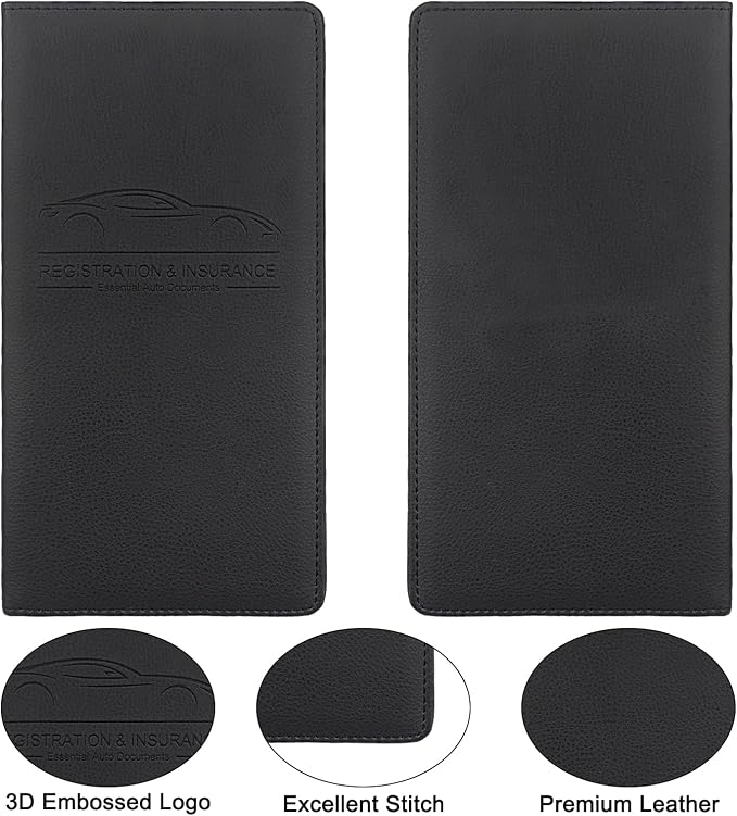 Car Registration and Insurance Holder, Premium Leather Insurance and Registration Holder,vehicle Glove Box Car Organizer, with Magnetic Shut for Cards, Driver License (Black)