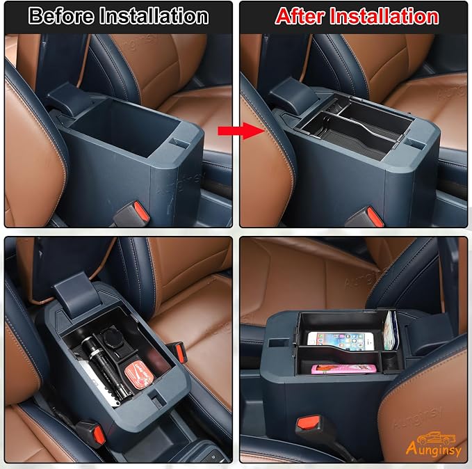Aunginsy 2 Layers Armrest Box Storage Box Compatible with Ford Maverick 2022-2024 Pickup Truck Center Console Organizer Tray Double Armrest Storage Accessory Container Storage Insert ABS Accessories
