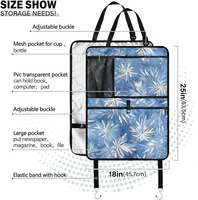 Blue Snowflake 1 Pack Backseat Car Organizer with Storage Pockets Seat Back Organizers for Kids Kick Mats Backseat Protector Automotive