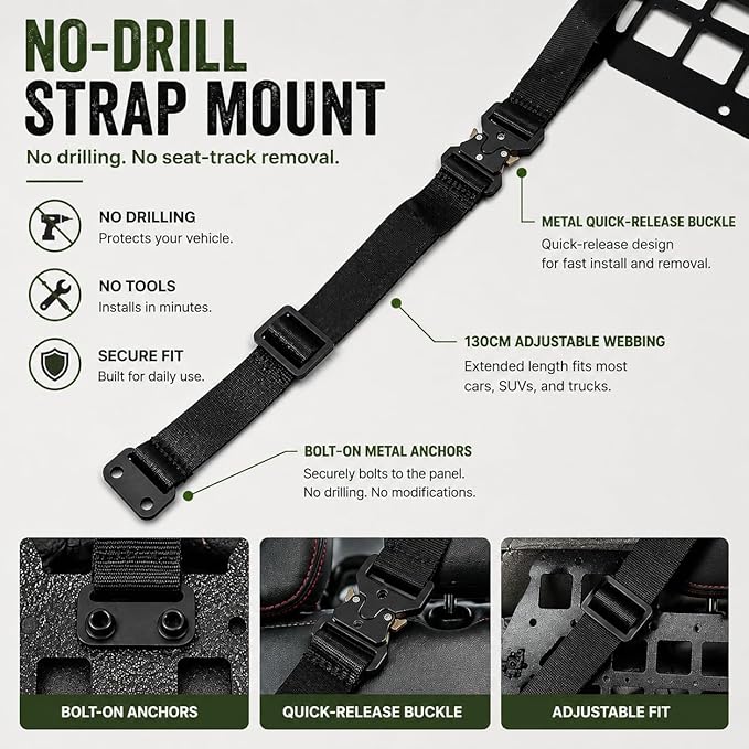 V2 Pro MOLLE Seat Back Panel, 2mm Aluminum Truck Seat Organizer, Anti-Rattle Headrest Mount, MOLLE/PALS Gear Rack for Full-Size Trucks & SUVs, 1 Seat Kit