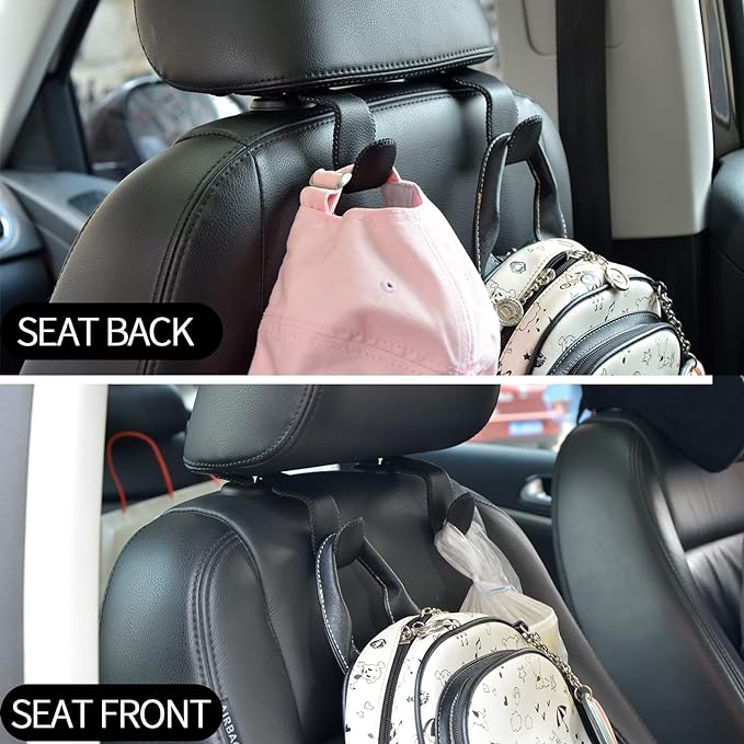 yicheyiyou Car Hooks Universal Car Vehicle Back Seat Headrest Hanger Holder Hook Microfiber Leather & Stainless Steel for Bag Purse Cloth Drink Grocery (Black)
