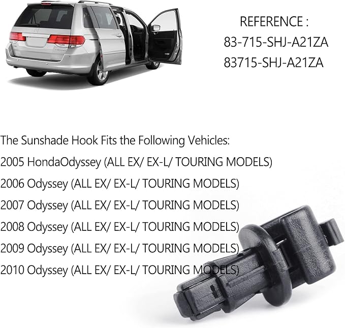 Xislet Set of 6 Sunshade Hook Clips Replacement for Odyssey Compatible with 2005-2010 Odyssey Sliding Door Holder 83-715-SHJ-A21ZA, 83715-SHJ-A21ZA