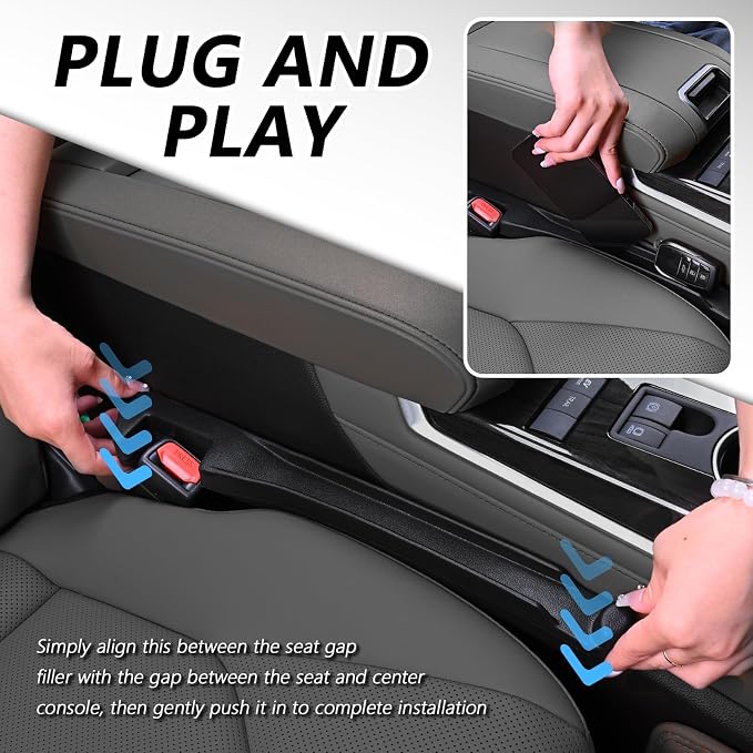 2PCS Car Seat Gap Filler Organizer,Car Seat Gap Plug with Storage Slot & Cars Hook for Phone/Keys/Umbrella,Universal in Between Cars Seats Catcher for 1.38-1.5" Gaps
