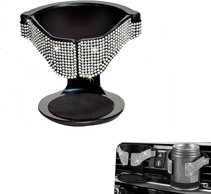 Car Air Vent Cup Holder, Bling Rhinestone Diamond Decor Car Cup Expander, Adjustable Automotive Air Outlet Beverage Bottle Rack, Universal for Most Cars SUVs Trucks