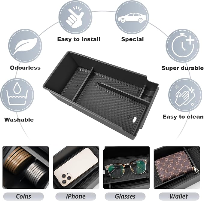 SKTU for 2021 2022 2023 2024 Kia K5 Center Console Organizer 2023 2024 K5 Storage Box Organizer Container Armrest Insert Organizer ABS Tray Pallet with USB Hole and Coin Holder
