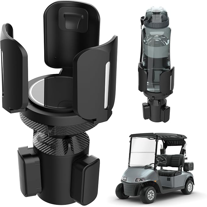 Universal Golf Cart Cup Holder Expander, Adjustable Base & Holder for 1lb Tank, Various Sized Water Bottles & Tumblers, Compatible with EZGO, Club Car, Yamaha, Golf Cart Accessories