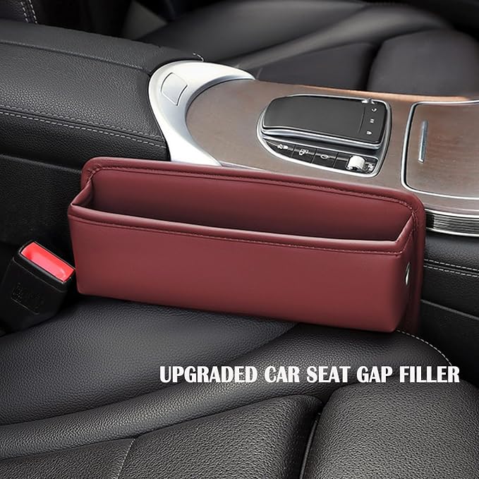 Universal Fit Car Gap Filler 2 pack, Premium Leather Seat Gap Filler Organizer, Car SUV Truck Essentials (Burgundy 2 PC)