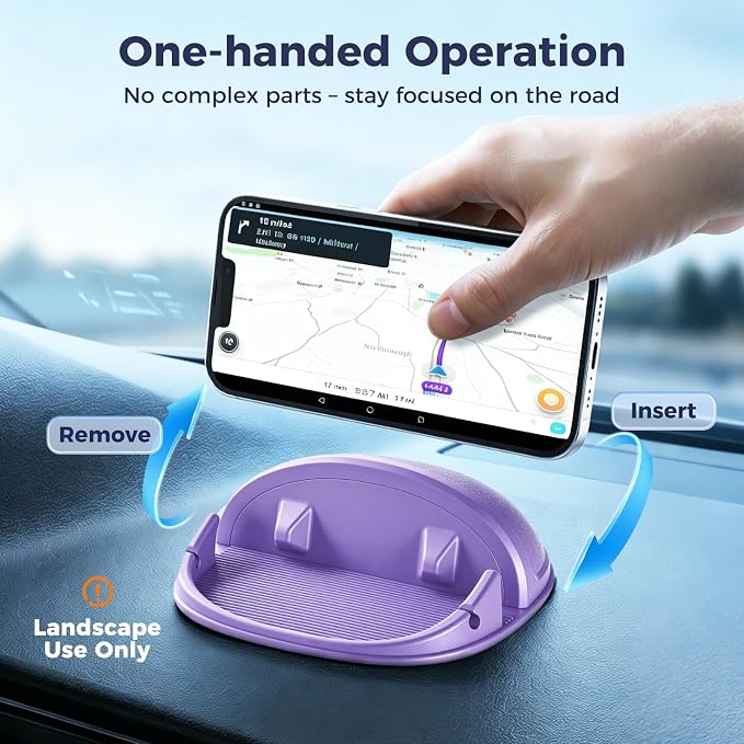 Loncaster Car Phone Holder, Car Phone Mount Silicone Car Pad Mat for Various Dashboards, Slip Free Desk Phone Stand Compatible with iPhone, Samsung, Android Smartphones, GPS Devices More (Purple)