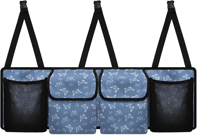 Butterfly Print Car Trunk Organizer with 4 Pockets Foldable Car Backseat Storage Bag Universal Detachable Auto Accessories for SUV Hatchback Crossover Minivan