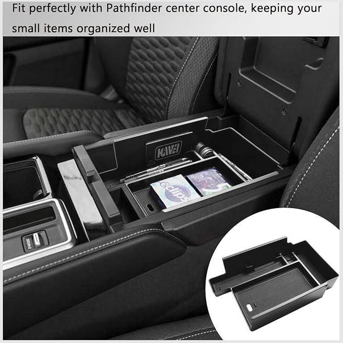HGWEI Center Console Organizer Tray Compatible with Nissan Pathfinder 2022 2023 2024 2025 2026 Interior Accessories Pathfinder Insert Middle Armrest Storage Glove Box Divider, Black