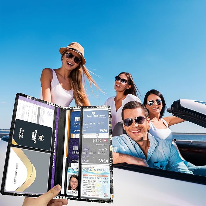 Car Registration and Insurance Holder with Magnetic Closure, Universal Document Organizer for License, Insurance Cards & Glove Box Storage (Daisy)
