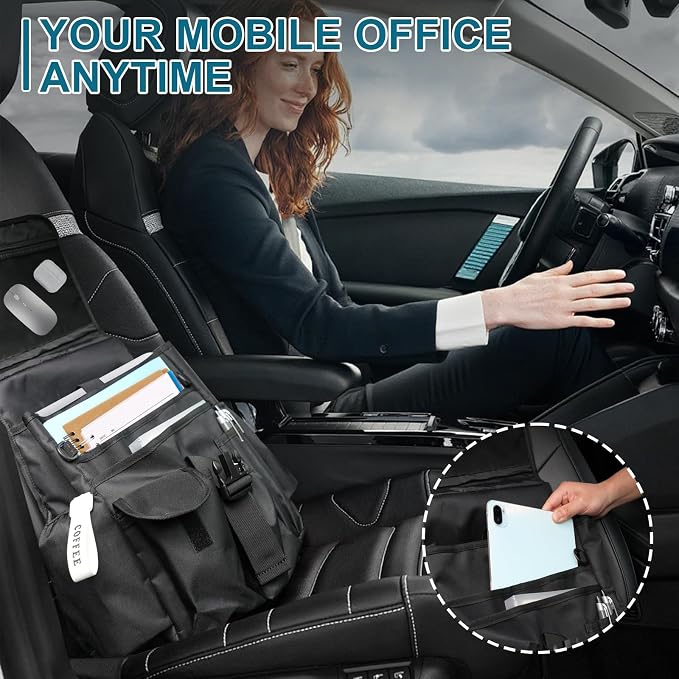 Car Front Seat Organizer,Back Seat Storage with Adjustable Straps & Buckles for Car File Organizer,Multi-Compartment Law Enforcement and Truck Seat Storage with Laptop Tablet Cup Holder