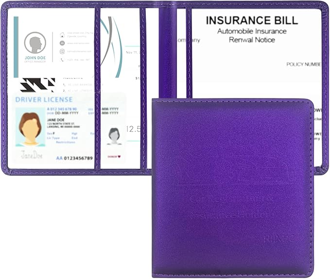 Car Registration and Insurance Holder, 5.5 x 5 Inch PU Leather Vehicle Glove Box Organizer Wallet Case Organizer for Insurance Card, Driver License, Essential Document, Paperwork