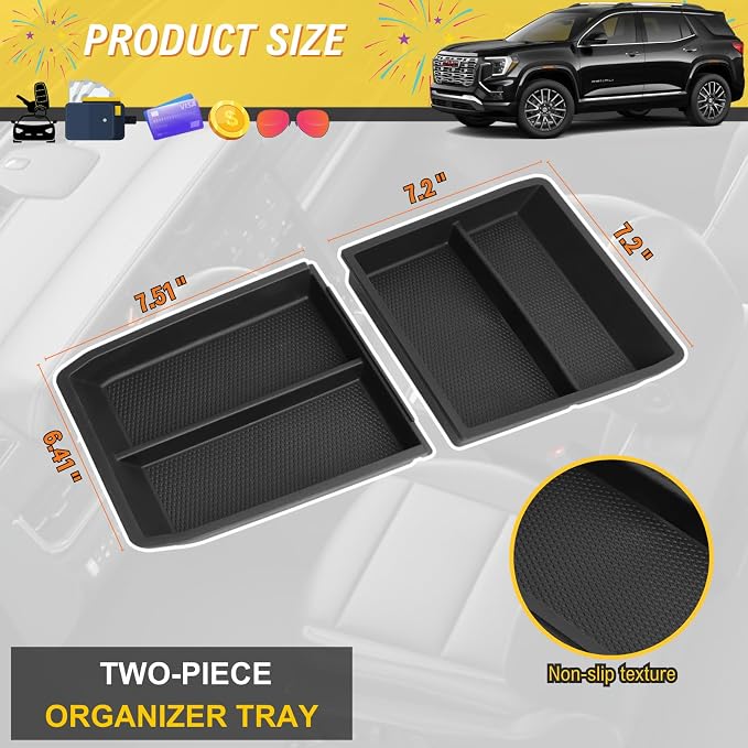 Lower Center Console Organizer Tray Compatible With 2026 2025 Gmc Terrain (Elevation Denali At4) Console Storage Interior Accessories - TPE, Black