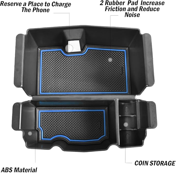 Center Console Organizer Compatible with Jeep Wrangler JL & JLU 2018 2019-2024 2025 2026 Accessories, Gladiator JT Truck 2020 2021 2022 2023-2026 Insert Tray Armrest Storage Box, Blue