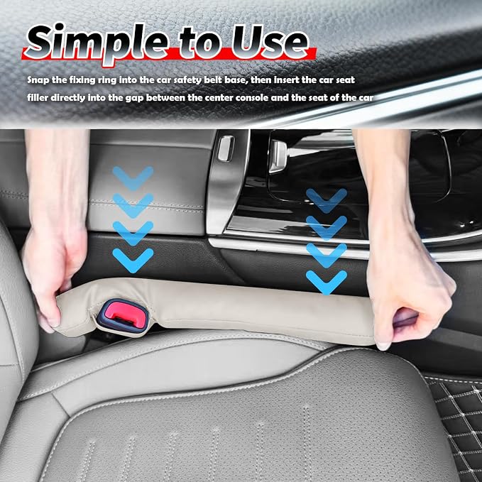 Aokdom 2026 2PCS Upgraded Car Seat Gap Filler with Fixing Ring,Elastic Car Gap Filler to Avoid Dropping Cell Phones/Keys,Essential Cars Gaps Seat Fillers Cars Accessories (Light Beige)