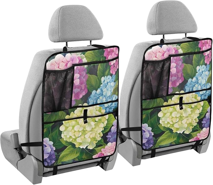 Pink Hydrangea 1 Pack Backseat Car Organizer with Storage Pockets Seat Back Organizers for Kids Kick Mats Backseat Protector Automotive