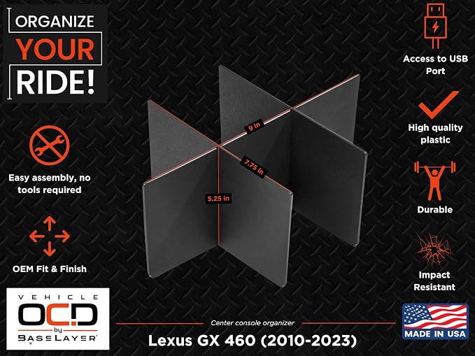 Vehicle OCD - Center Console Organizer for Lexus GX 460 (2010-2023) - Made in USA - SLX174