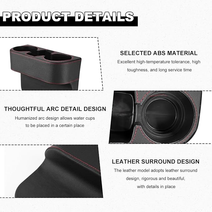 Car Seat Gap Filler Organizer, Multifunctional Auto Console Side Storage Box with Cup Holder, Universal PU Leather Cup Holder Front Seat Crevice Filler for Car Truck SUV (Black)