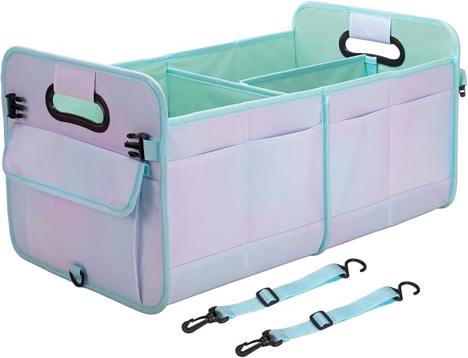 titiyiof Trunk Organizer For Suv&Sedan,Car Organizers&Storage, Waterproof Collapsible & Adjustable Straps,70L Sturdy Car Organization for Car Accessories,Tools,Sundries,2-3Compartment(Colorful Green)