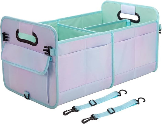 titiyiof Trunk Organizer For Suv&Sedan,Car Organizers&Storage, Waterproof Collapsible & Adjustable Straps,70L Sturdy Car Organization for Car Accessories,Tools,Sundries,2-3Compartment(Colorful Green)