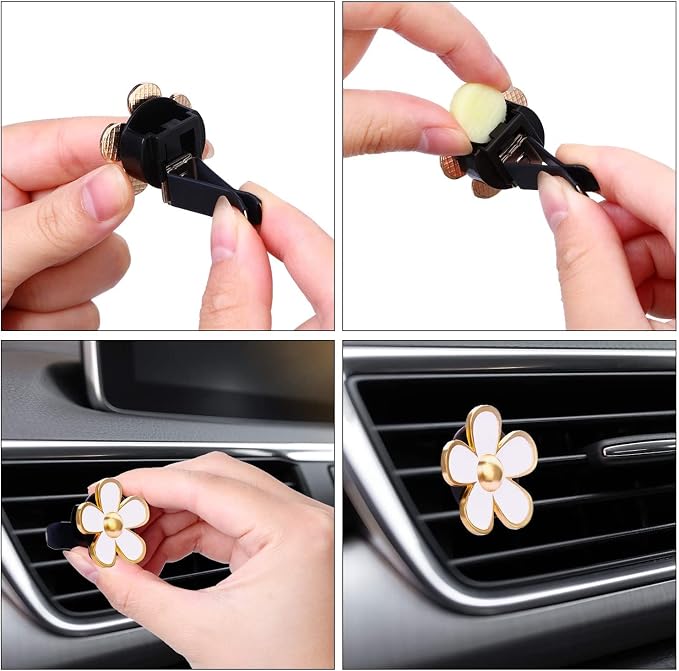 Daisy Air Vent Clips - 6 Pcs Cute Flower Car Diffusers + Mask Hook (Mixed Color)