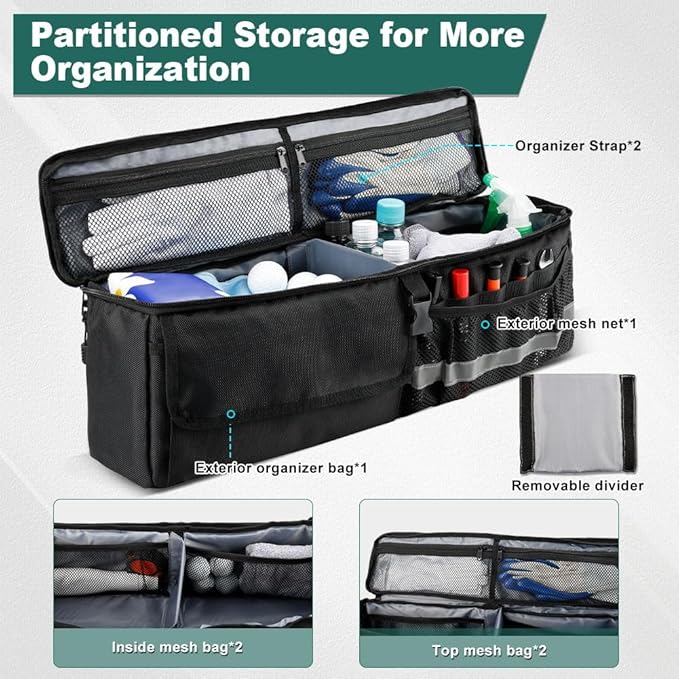 JDMON Car Storage Trunk Organizer with 1680D Oxford Cloth Car Bag Organizer Trunk Compatible with Toyota FJ Cruiser 2007-2021 Rear Storage Organizer Multifunctional Storage Bag with screws & wrench