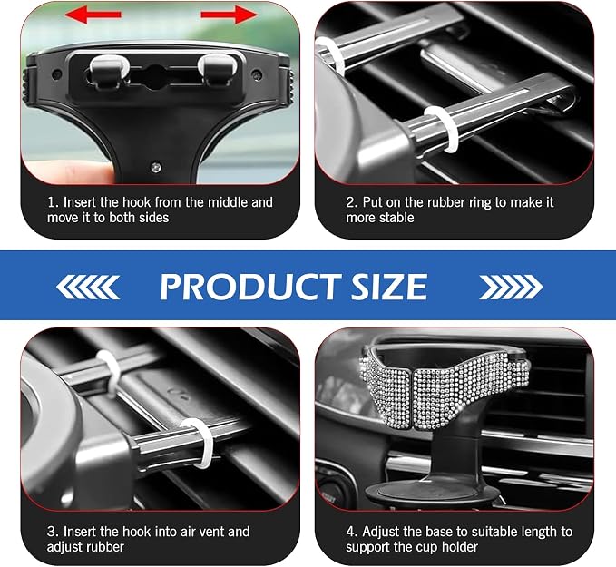 Car Air Vent Cup Holder, Bling Rhinestone Diamond Decor Car Cup Expander, Adjustable Automotive Air Outlet Beverage Bottle Rack, Universal for Most Cars SUVs Trucks