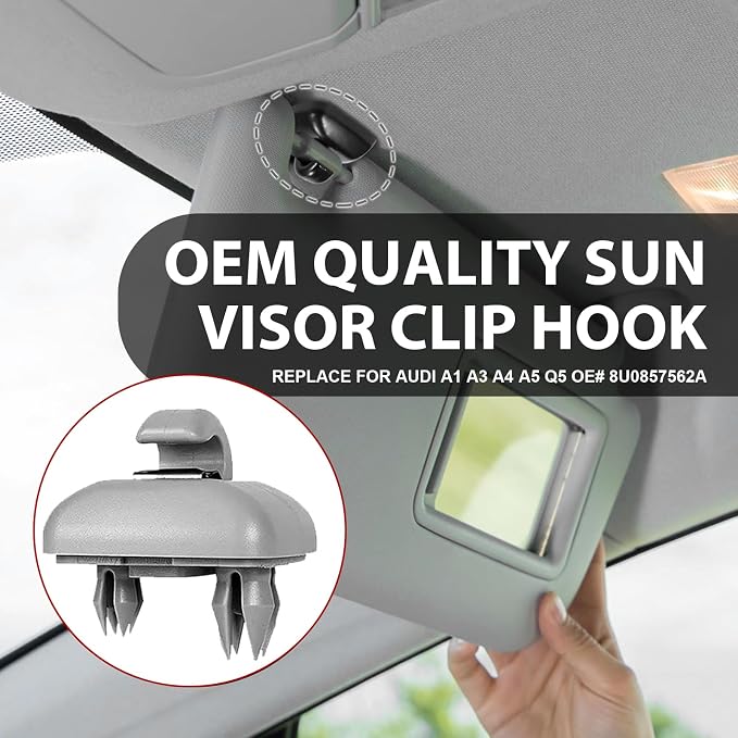 2 PCS Interior Sun Visor Hook Clips, Upgraded Car Visor Holder Hook, OEM# 8E0857563AE59, 8U0857562A, Compatible with A1 A3 A4 A5 S3 S4 S5 Q3 Q5 (Gray)