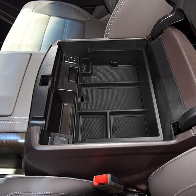 Full coverage Center Console Organizer Compatible with 2014-2018 GMC Sierra 1500 /Chevy Silverado 1500 Accessories 2015-2020 Yukon XL/Tahoe Suburban Insert Armrest Storage ABS Plastic, Black