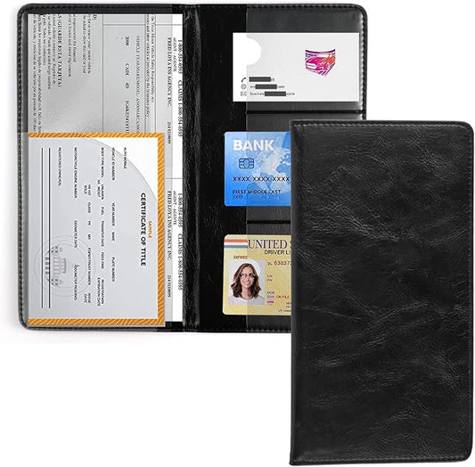 UYYE Auto Car Registration and Insurance Holder - PU Leather Vehicle Glove Box Organizer Wallet, Interior Accessories Case Holder for Essential Automobile Documents（Black）
