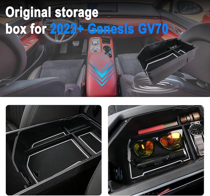 SHAOHAO 2024 2025 GV70 Center Console Organizer for 2022 2023 2024 2025 Genesis GV70 Accessories Tray, 2022-2025 GV70 2.5T/3.5T Armrest Storage Box Center Console Tray for Genesis GV70 2023 2024 2025