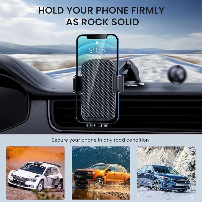 Car Phone Holder [Military-Grade Suction] Phone Stand for Car [Super Stable] Automobile Car Mount for iPhone Universal Accessories Air Vent Dashboard Windshield Mount Fit Vehicle Accessories
